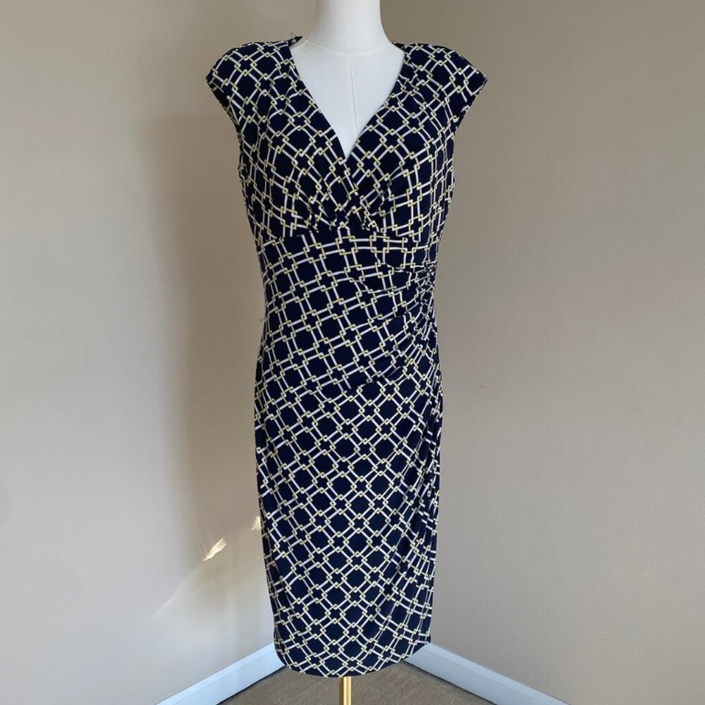 Lauren Ralph Lauren Stretch Jersey Faux Wrap Dress Short Sleeve Size 8 Workwear